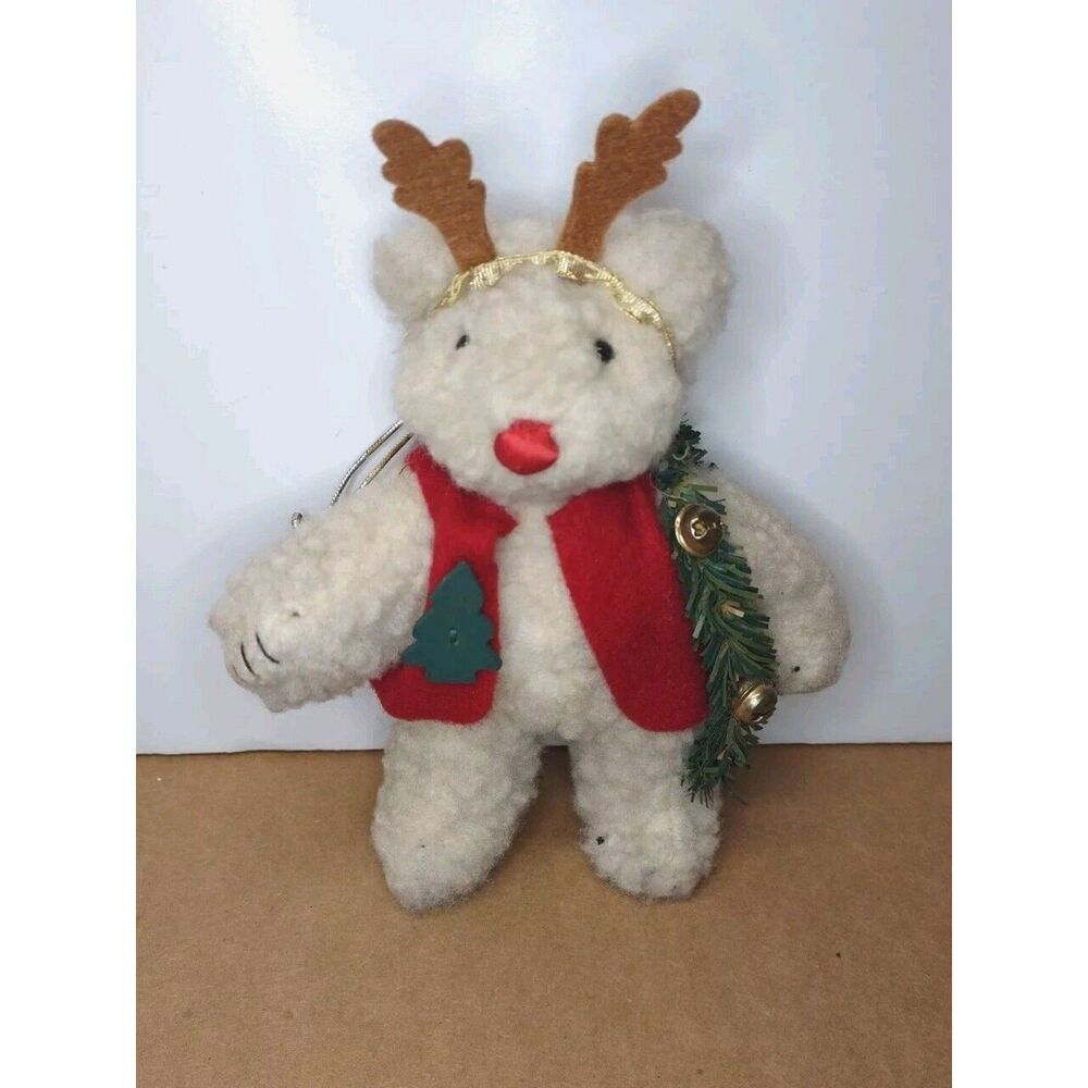 Vintage Teddy Bear Christmas Ornament Reindeer Deer Accessory Red Vest Garland